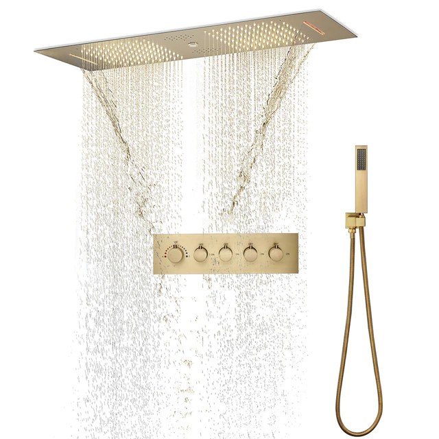 Fontana Dijon Thermostatic Recessed Recessed Ceiling Mount LED Rainfall Shower Head with Sound System, Handheld Shower and Phone Controlled Light
